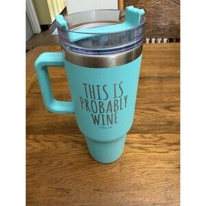 Piper Lou 40 oz Blue Travel Tumbler w/ Handle Drink-Through Lid Probably Wine